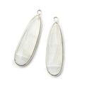 Sterling Silver Bezel Banded White Agate Elongated Faceted Pear Set of 2 Pendants 35x12mm