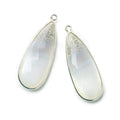 Sterling Silver Bezel Banded White Agate Elongated Faceted Pear Set of 2 Pendants 36x15mm