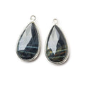 Sterling Silver Bezel Black Tiger's Eye Faceted Pear Set of 2 Pendants 23x13mm
