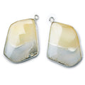 Sterling Silver Bezel Cream Agate Faceted Freeform Shape Set of 2 Pendants 33x26mm