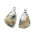 Sterling Silver Bezel Dendritic Opal Freeform Shape Set of 2 Pendants 27x13mm