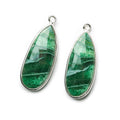 Sterling Silver Bezel Dyed Green Agate Elongated Faceted Pear Set of 2 Pendants 28x18mm