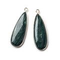 Sterling Silver Bezel Green Jasper Elongated Faceted Pear Set of 2 Pendants 33x12mm