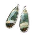 Sterling Silver Bezel Multi Color Jasper Elongated Faceted Pear Set of 2 Pendants 37x15mm