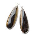 Sterling Silver Bezel Tiger's Eye Elongated Faceted Pear Set of 2 Pendants 43x15mm
